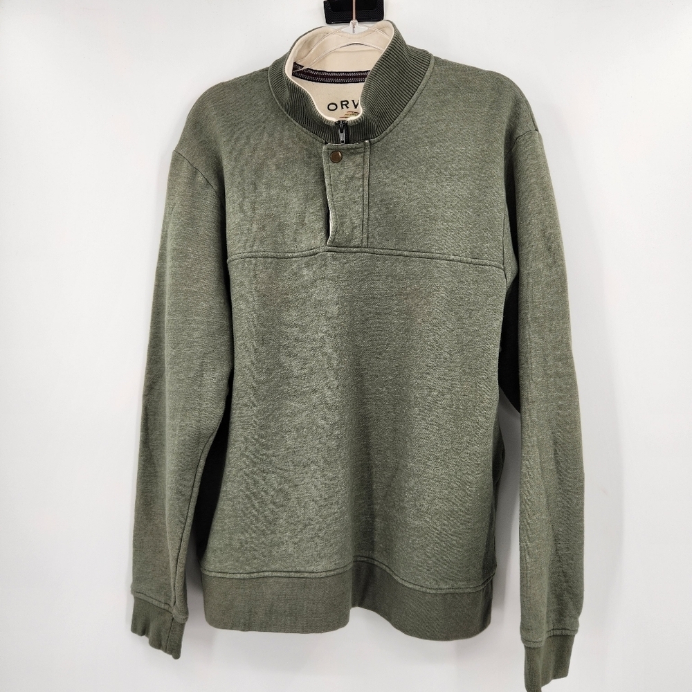 Orvis Quarter Zip Signature Sweatshirt Mens Size XL Button Green Long Sleeve